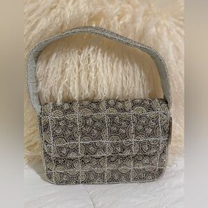 Studio Floral Glass Bead Shoulder Bag In Silver Garden Party Beaded Handbag